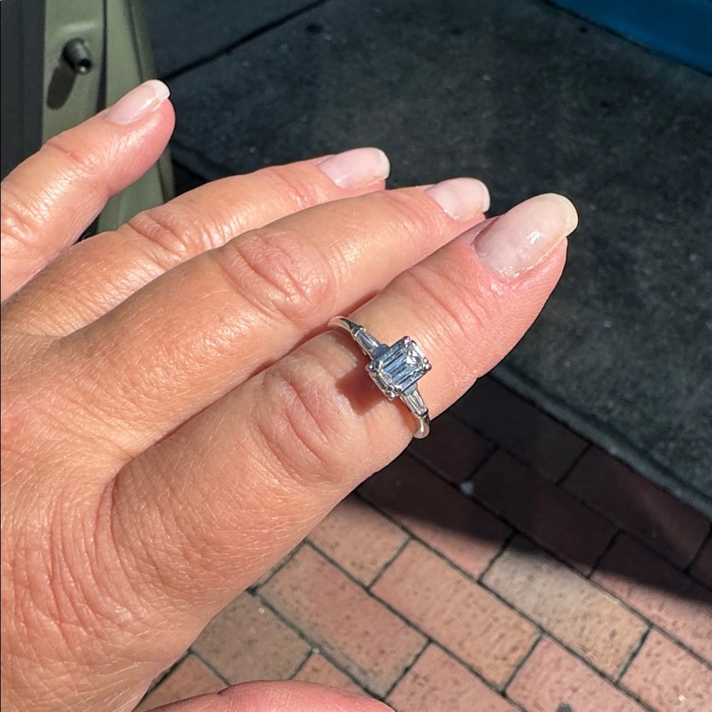 14KT WG EMERALD CUT Solitaire RING WITH  .50 center stone NOT LAB CREATED